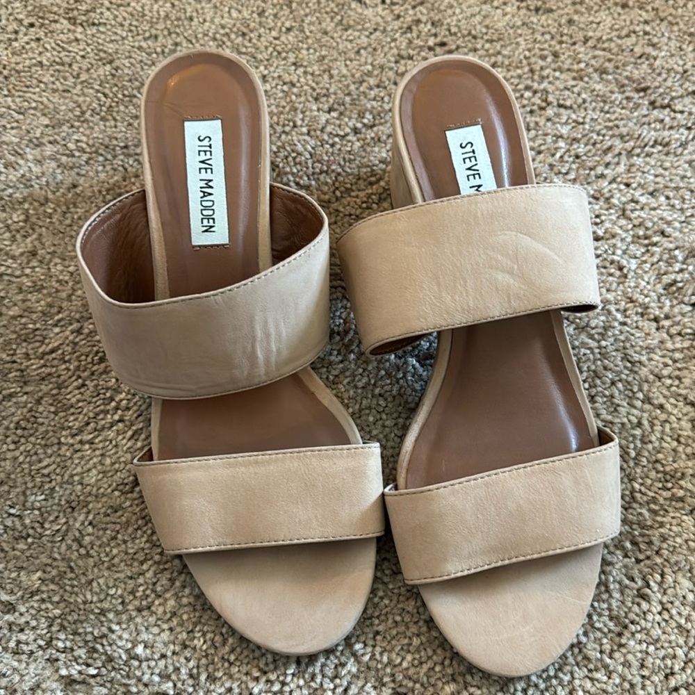 Steve Madden Beige Double-Band Slide Sandals